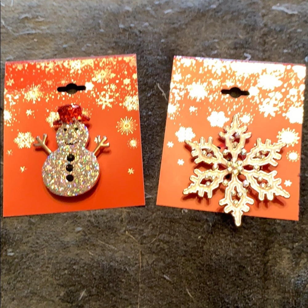 Vintage Christmas Snowman and Snowflake decorative pins